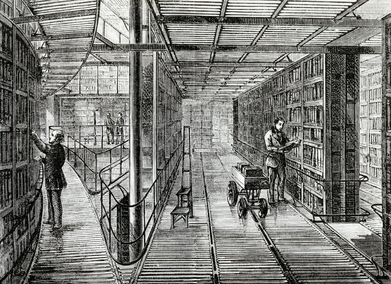 De boekenkasten in het British Museum, illustratie uit 
