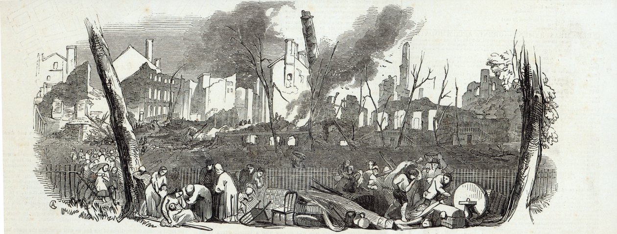 De Bowling-green en Marketfield-straat, New York, uit The Illustrated London News, 23 augustus 1845 door English School