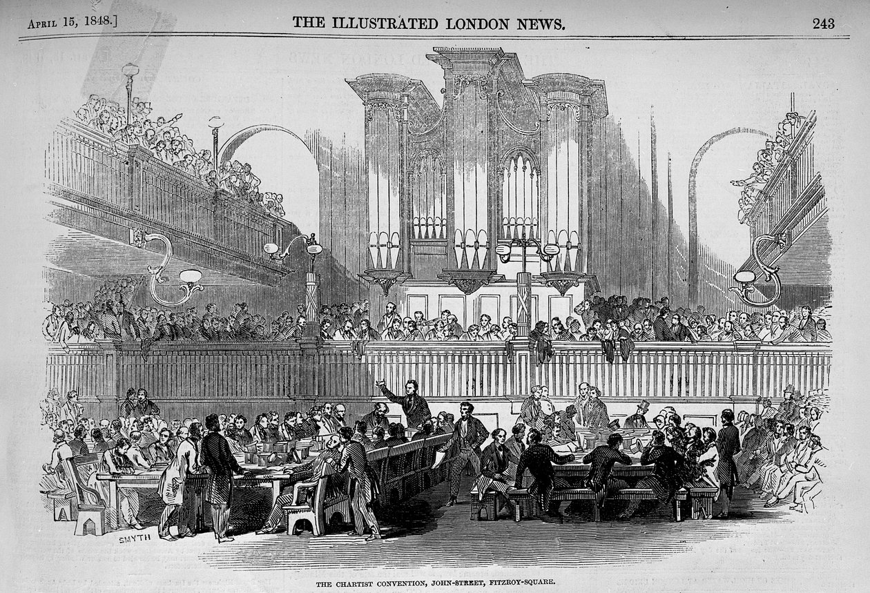 De Chartist Convention op 23 John Street, Fitzroy Square uit 