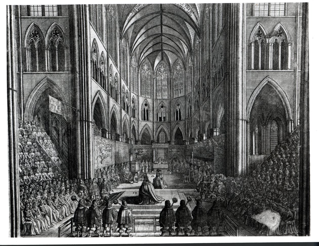 De kroning van Karel II in Westminster Abbey, 23 april 1661 door English School