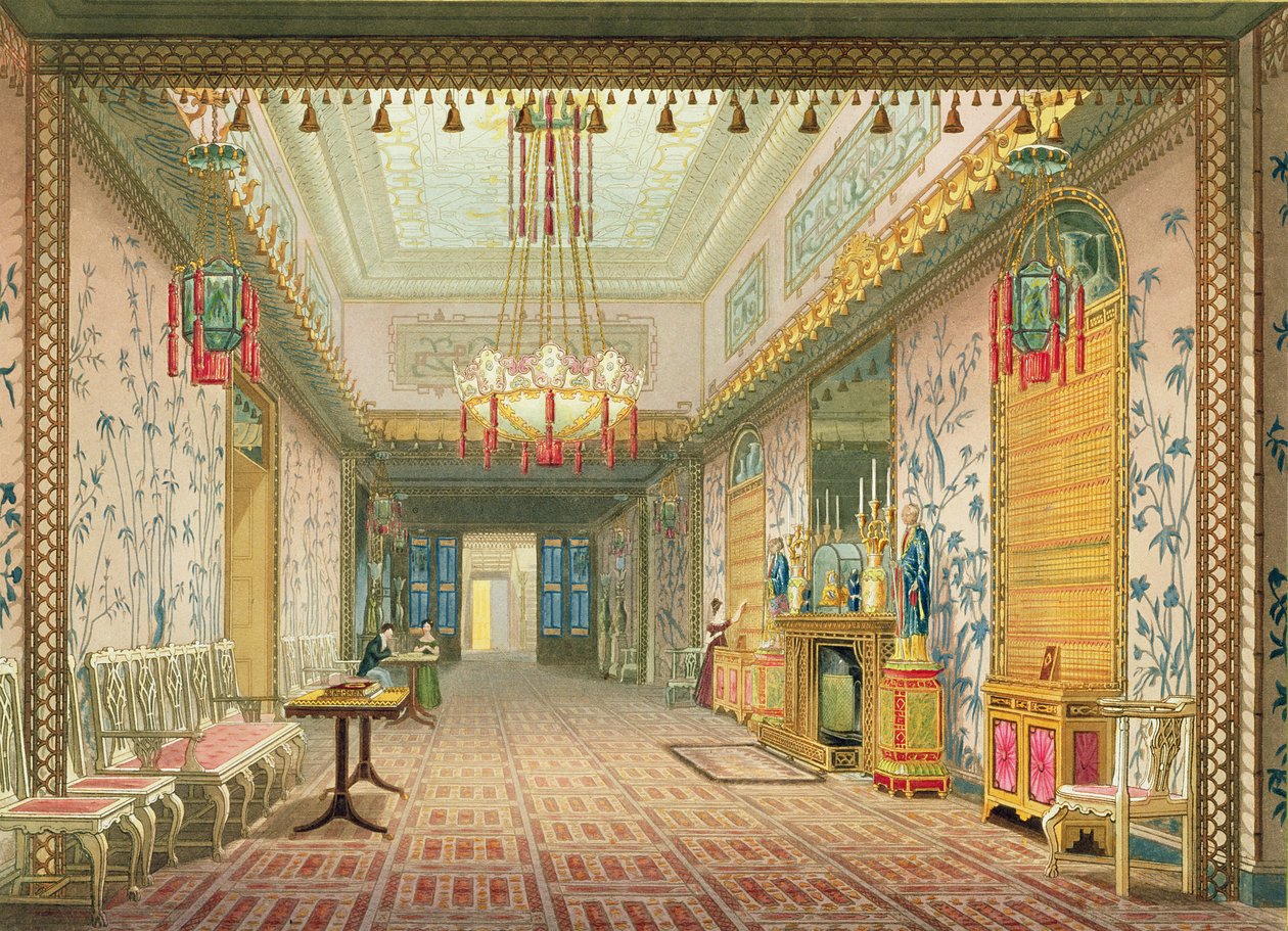 De Gang of Lange Galerij in zijn Eindfase, uit Zichten van het Koninklijk Paviljoen, Brighton door John Nash (1752-1835) 1826 door English School
