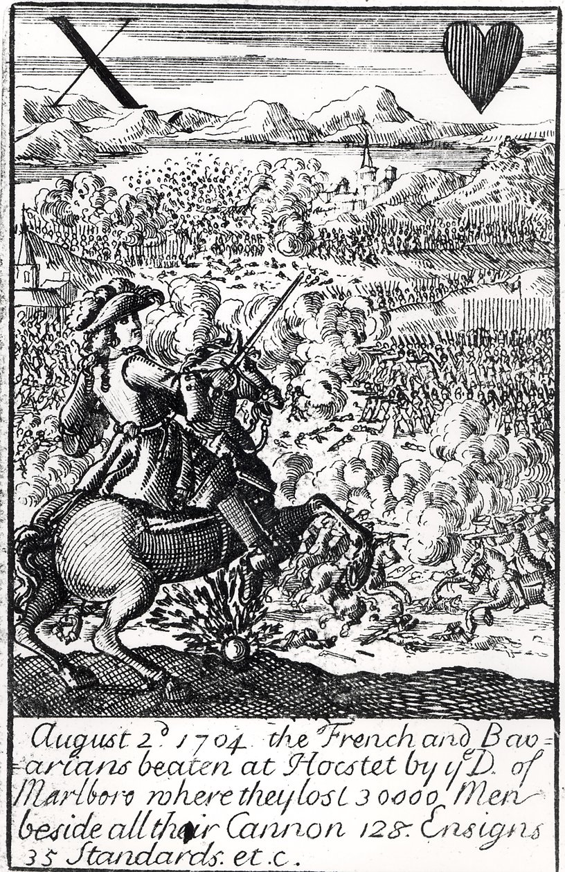 De Hertog van Marlborough Verslaat de Fransen en Beieren bij de Slag om Blenheim, 2 augustus 1704, Engelse speelkaart door English School