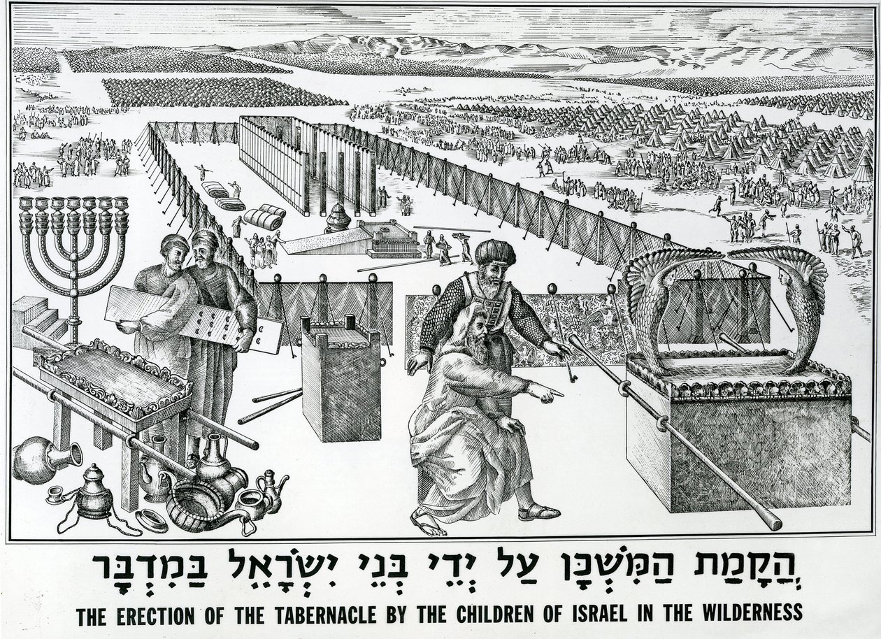 De oprichting van de tabernakel door de kinderen van Israël in de wildernis door English School