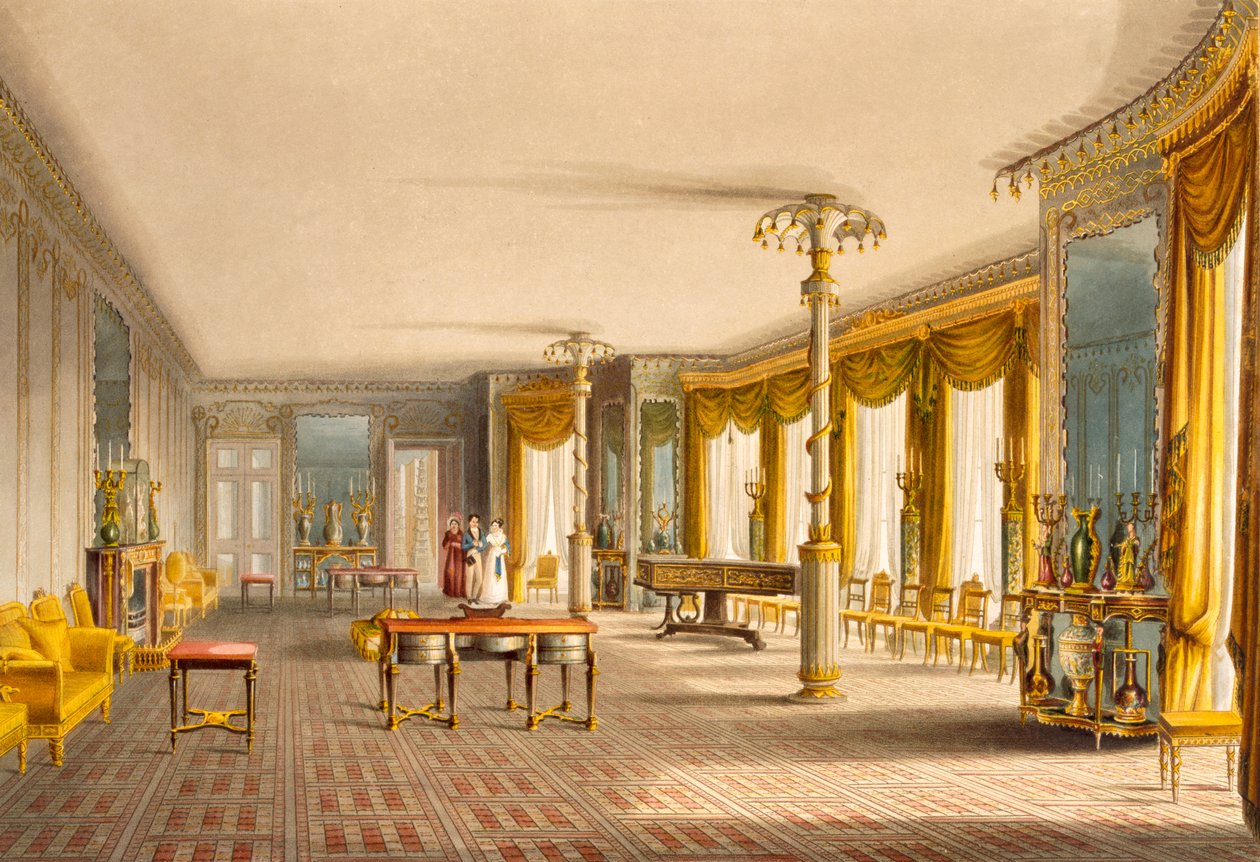 De Noordelijke Tekenzaal, of Muziekkamergalerij uit Zichten van het Koninklijk Paviljoen, Brighton door John Nash (1752-1835) 1826 door English School