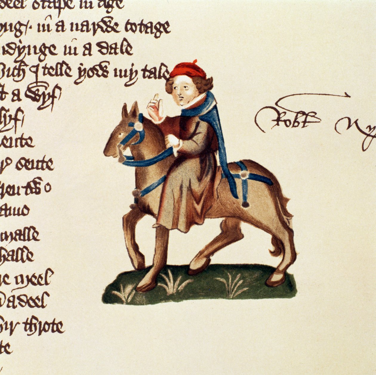 De Priester van de Nonnen (detail) uit The Canterbury Tales, door Geoffrey Chaucer, Ellesmere Manuscript, facsimile editie, 1911 door English School