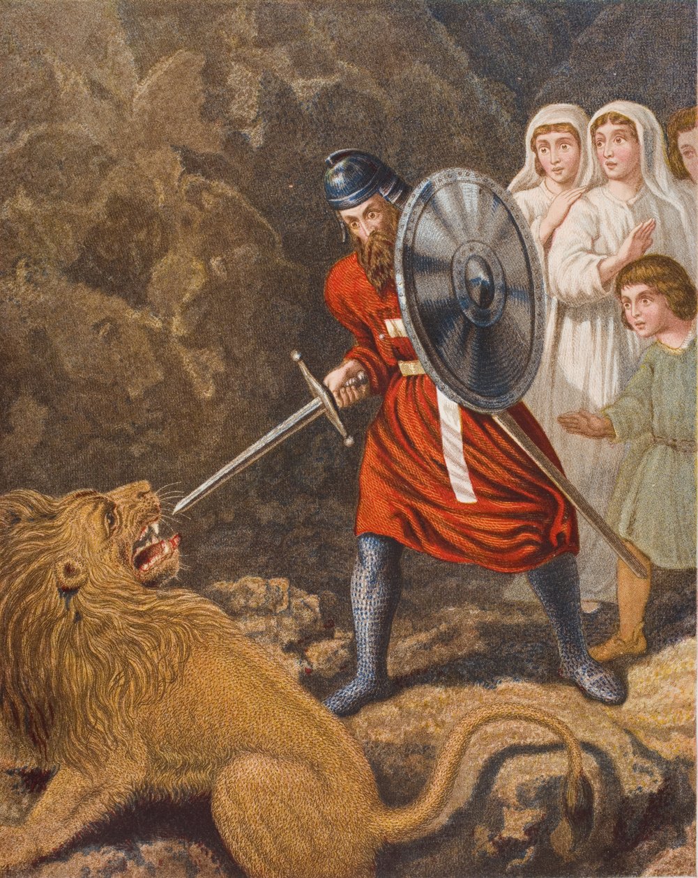 De Pelgrim ontmoet een leeuw, illustratie uit 
