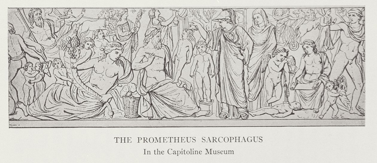 De Prometheus-sarcofaag, naar het origineel in het Capitoolmuseum door English School
