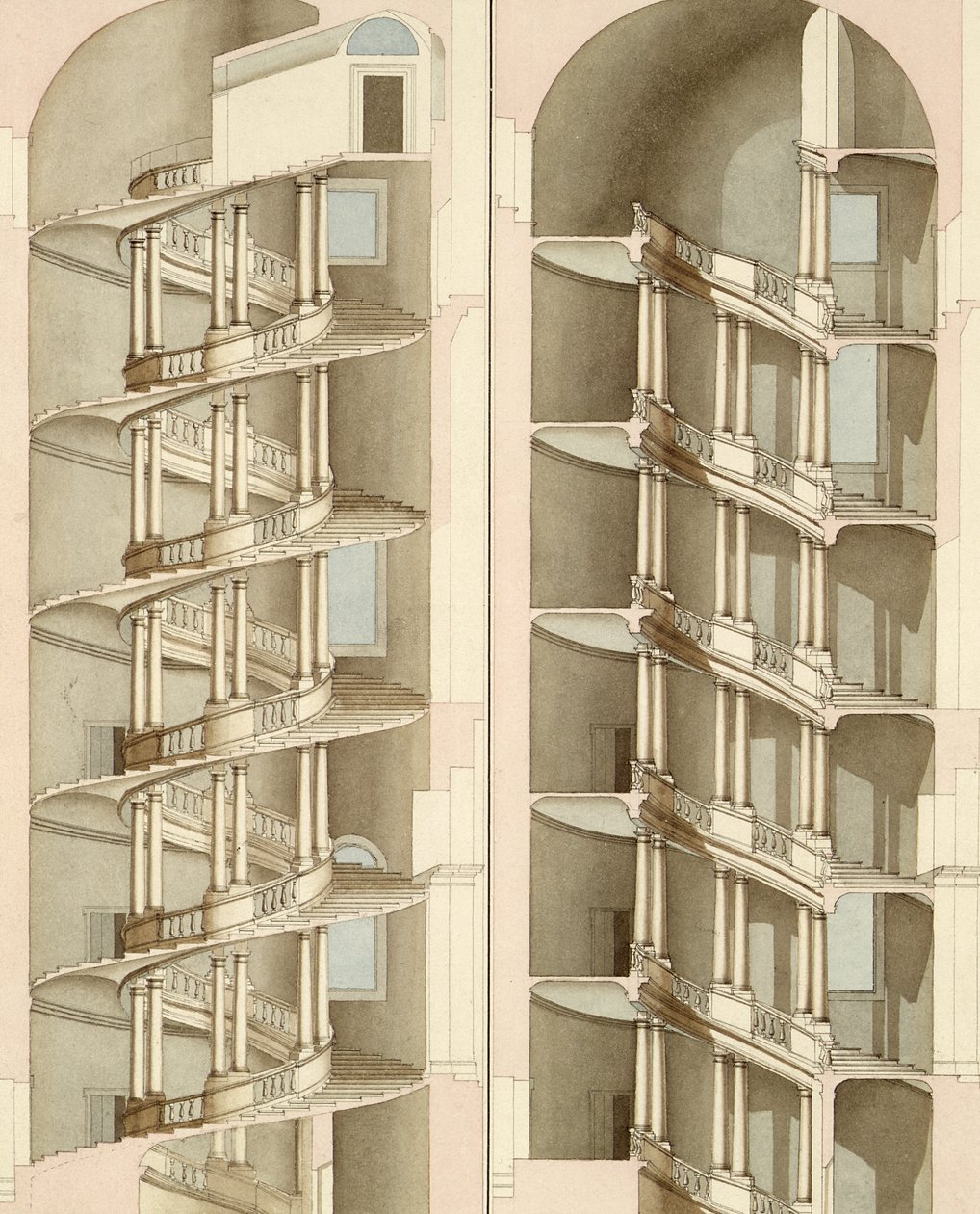 De trap van de Villa Farnese, Caprarola, 1800 door English School