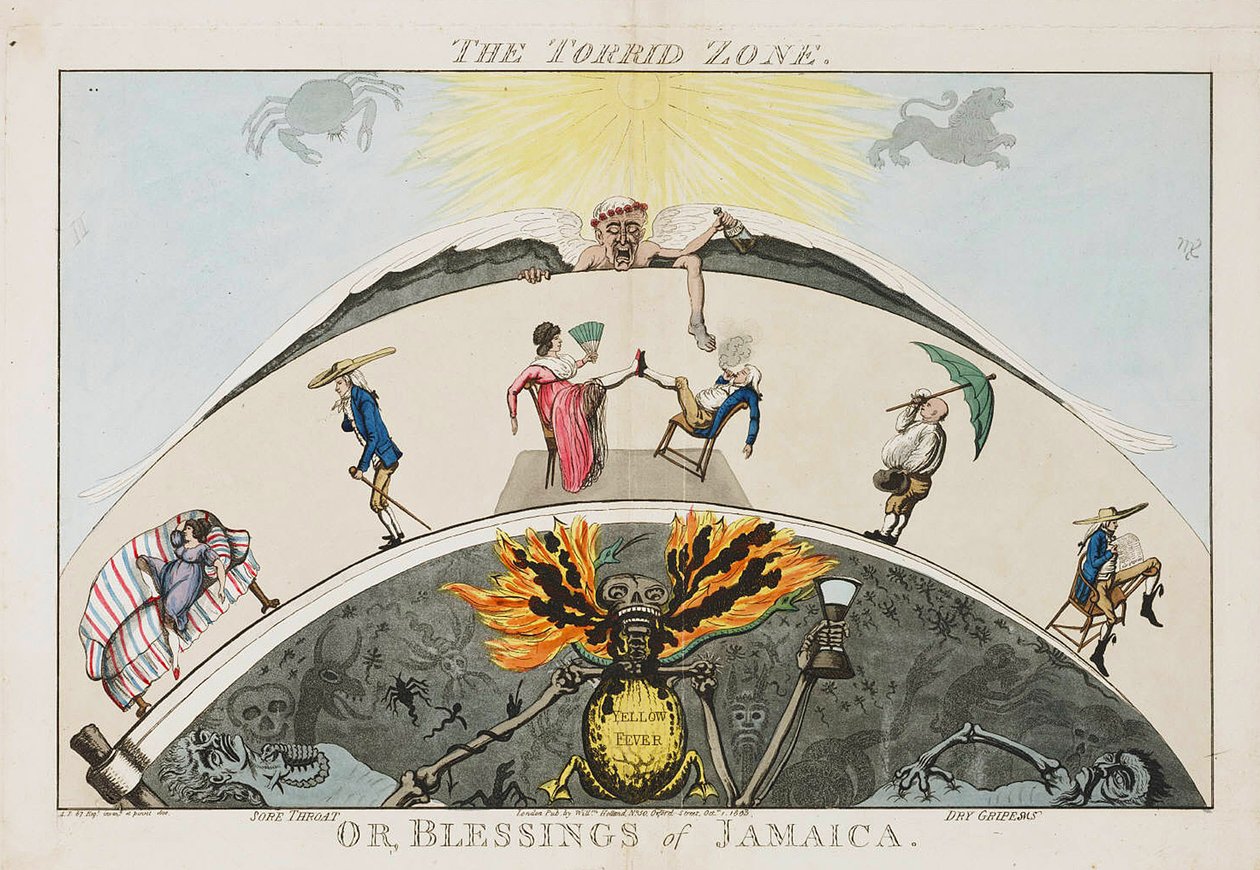 De tropische zone, of zegeningen van Jamaica. c.1800 (gekleurde aquatint) door English School