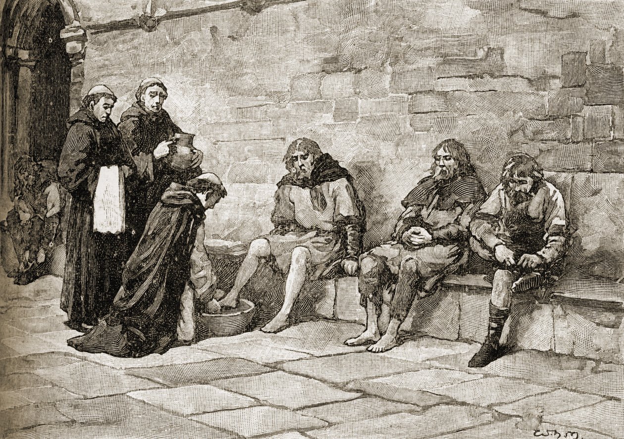 Thomas Becket (c.1118-70) wast de voeten van bedelaars door English School