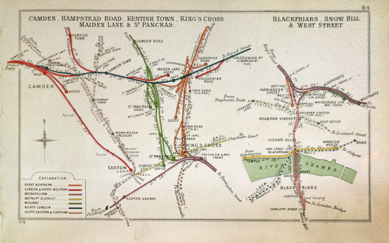 Transportkaart van Londen, ca. 1915 door English School