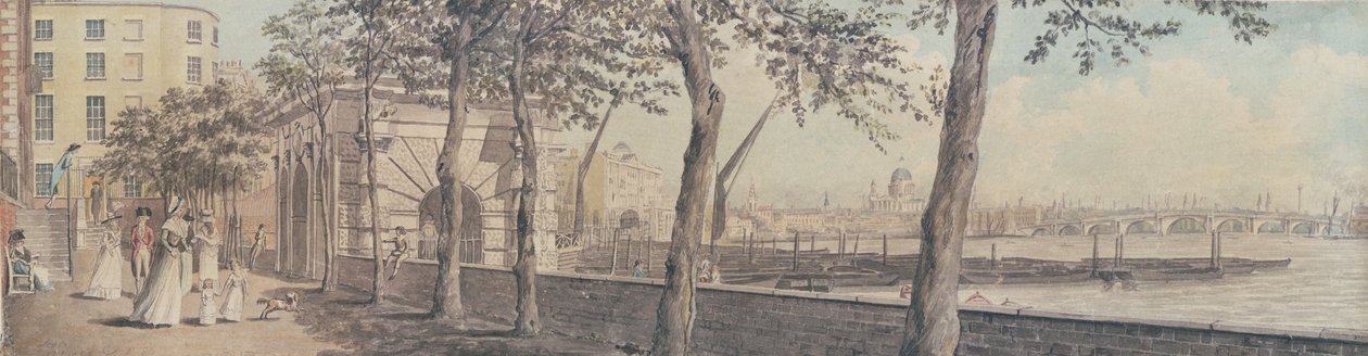 Uitzicht op Blackfriars Bridge, vanaf York Terrace, 1786 door English School