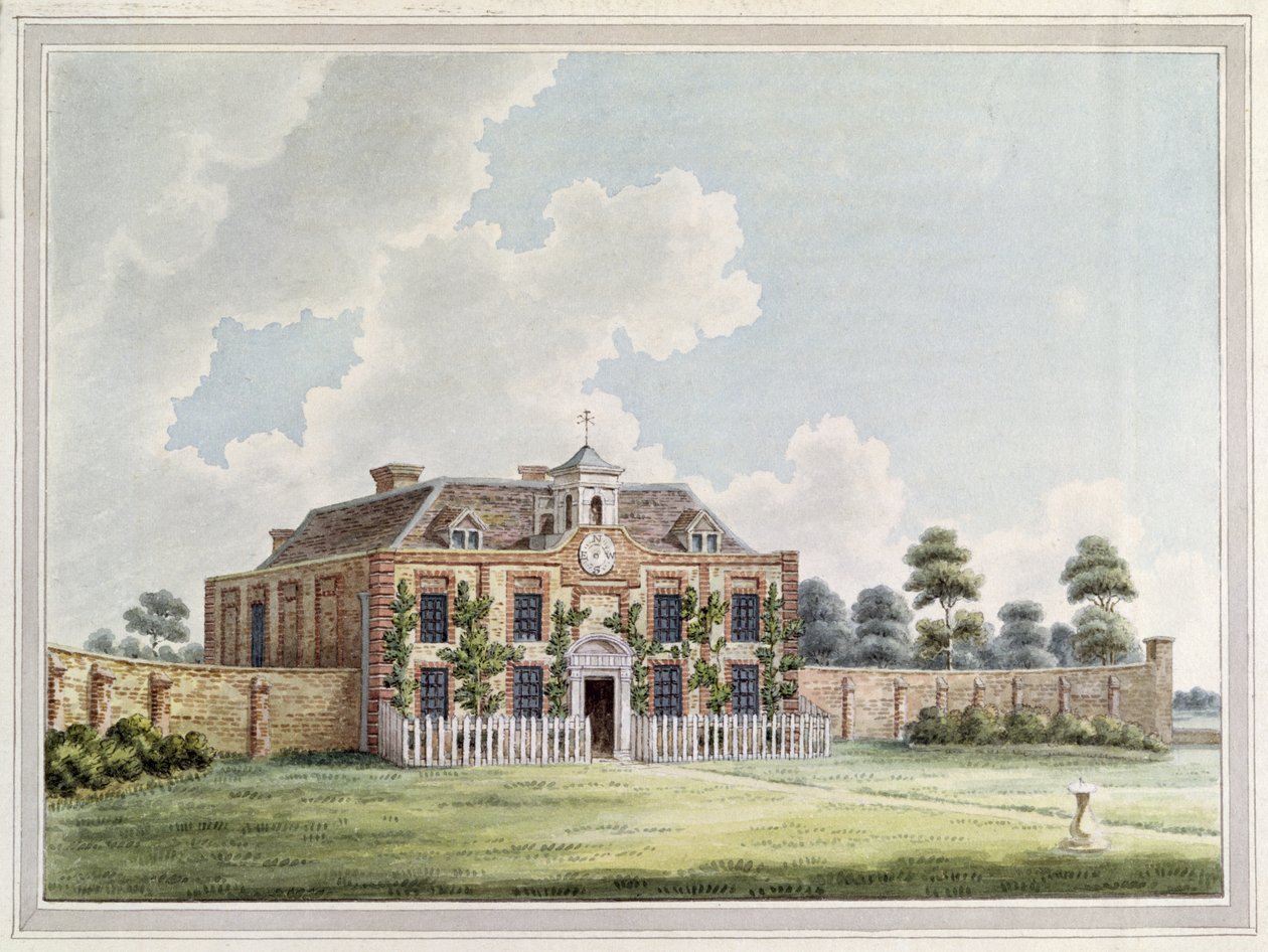 Uitzicht op Dawley House, Harlington, Middlesex, ca. 1820 (kleurengraving) door English School