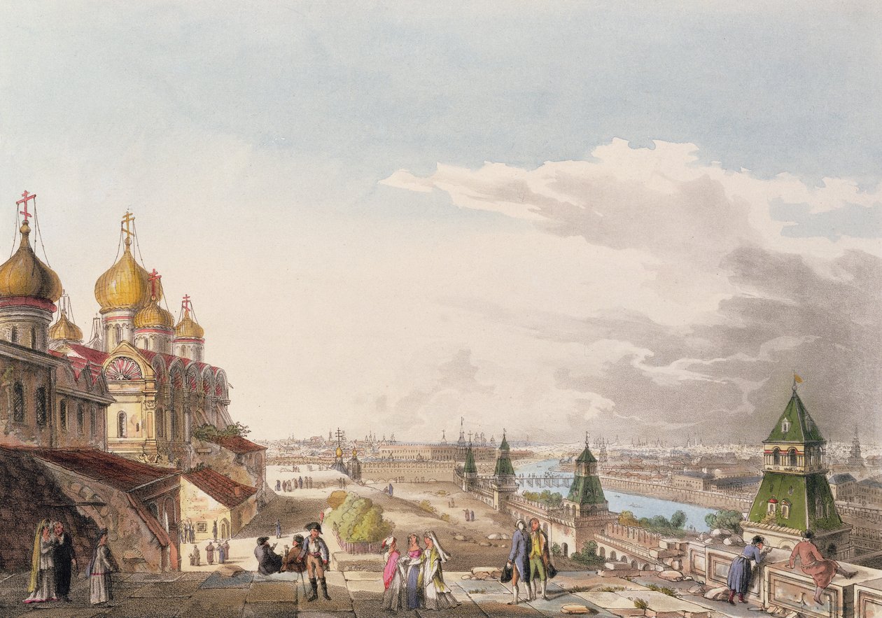Uitzicht op Moskou vanaf het Keizerlijk Paleis, plaat 4 uit Historische Schets van Moskou, uitgegeven door Rudolph Ackermann (1764-1834) 1813 door English School
