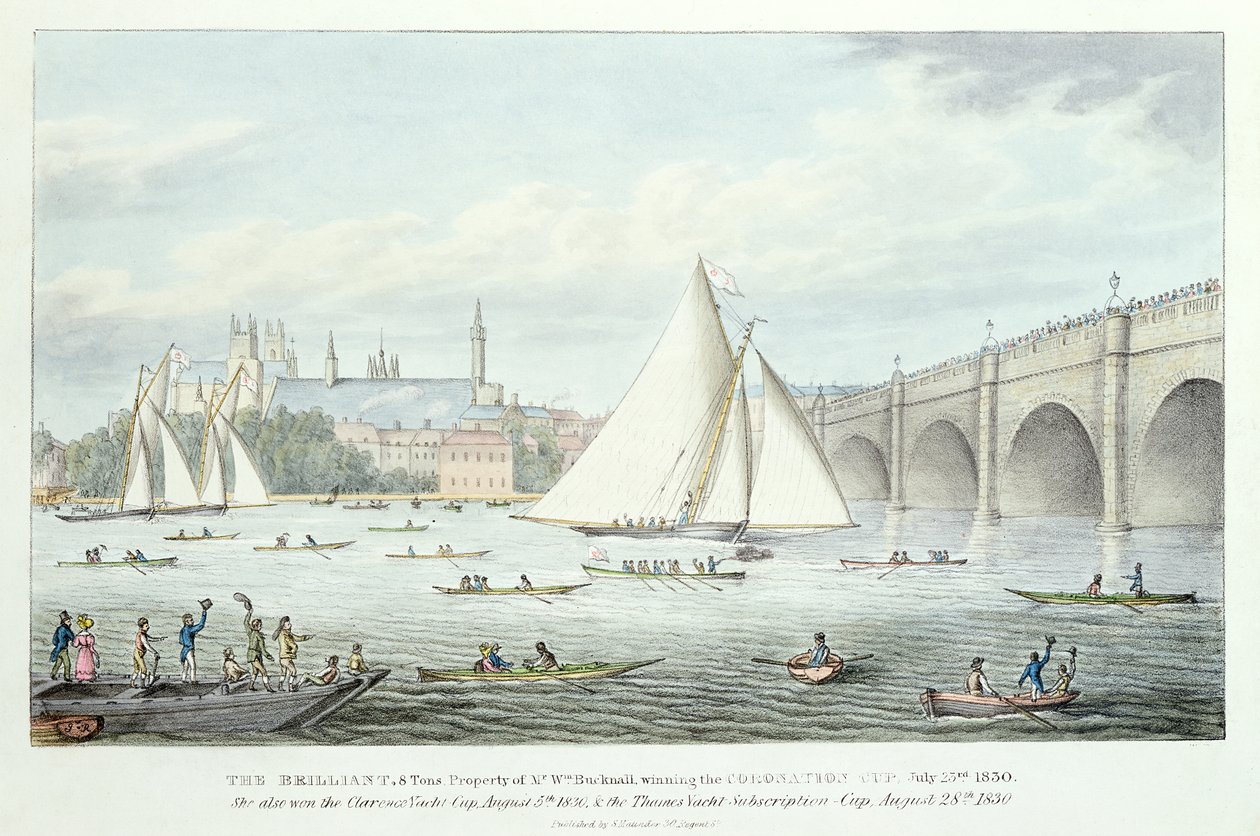 Uitzicht op Westminster en de brug, met een zeilwedstrijd, 1830 door English School