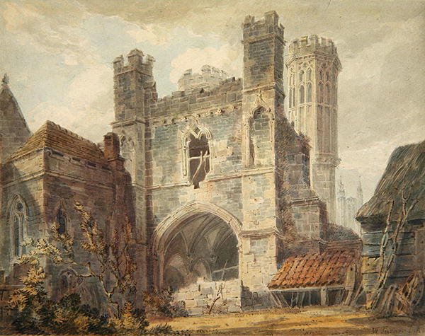 Zicht op een vervallen landhuis, 1853-84 door English School