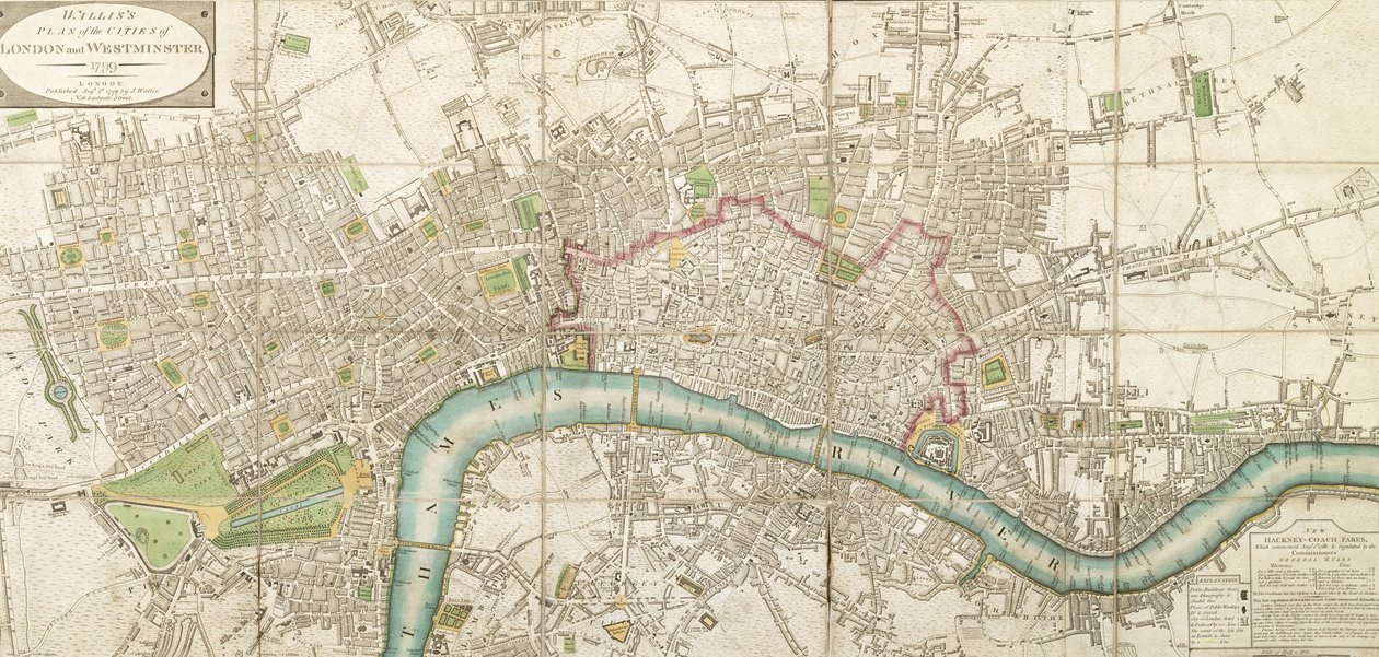 Walliss Gevouwen Kaart van de Stad Londen en Westminster, 1799 door English School