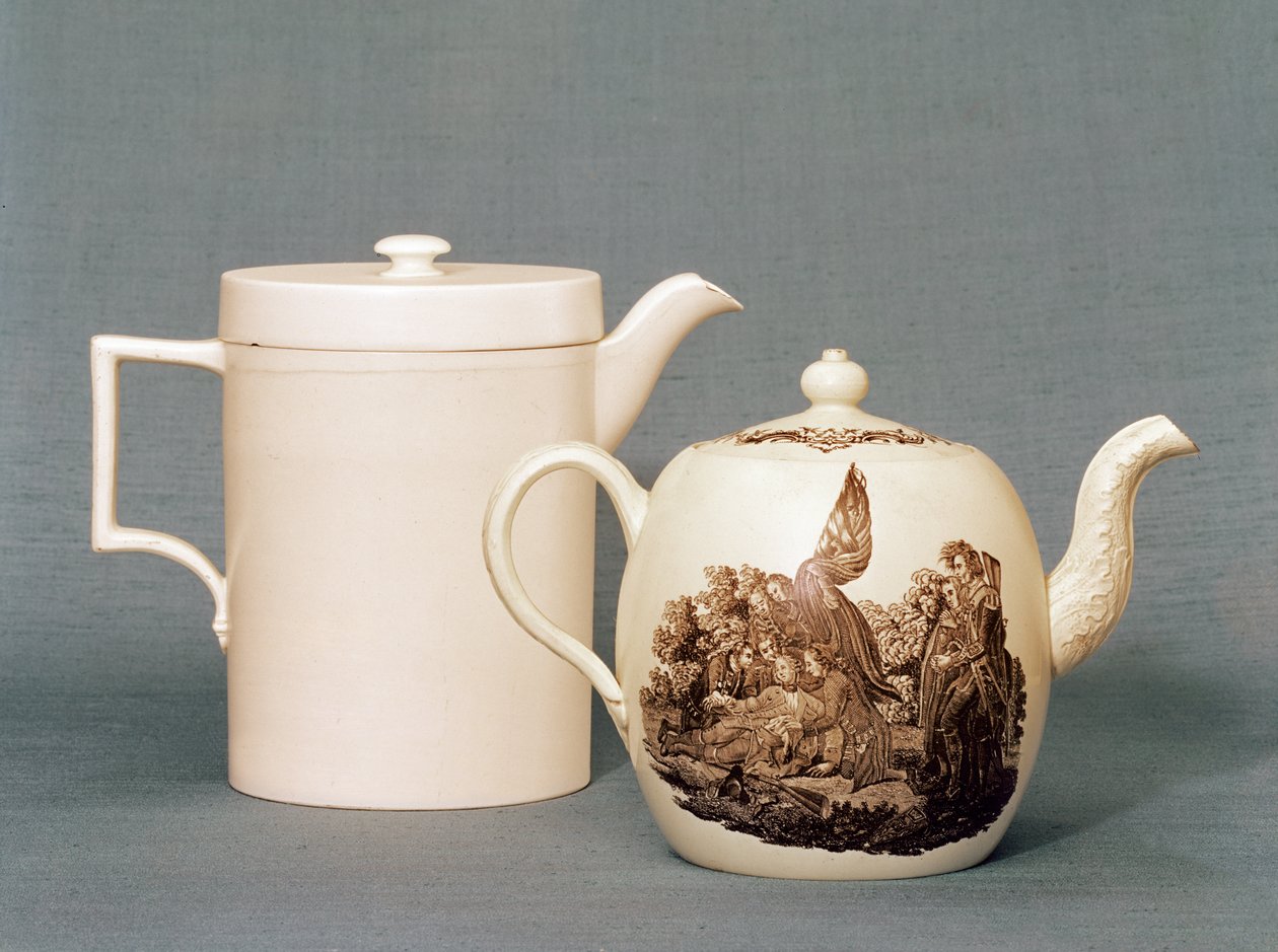 Wedgwood Queens ware bedekte kan en theepot, 2e helft van de 18e eeuw door English School