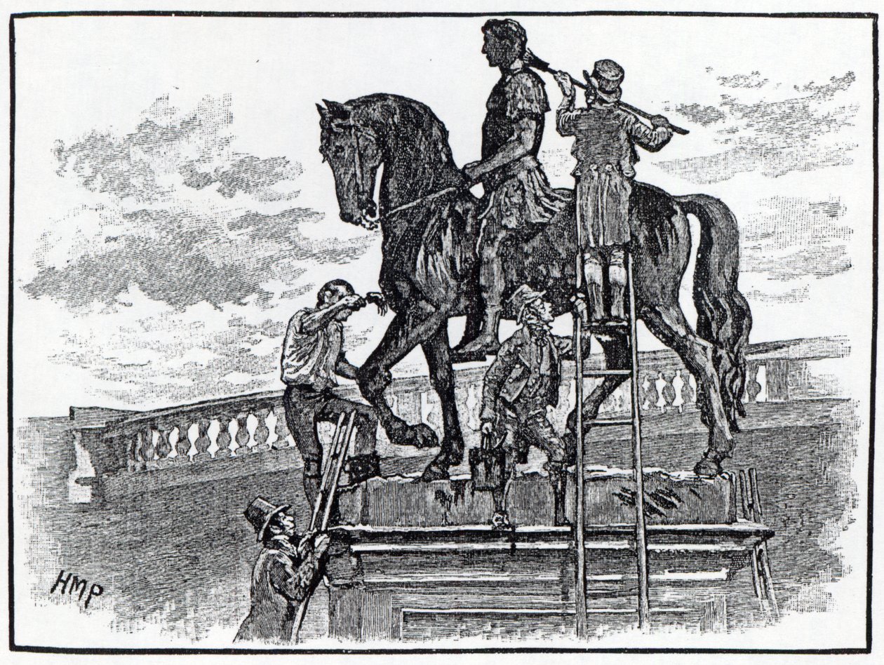 Standbeeld van Willem III wordt zwart geverfd, Dublin, 1821 door English School