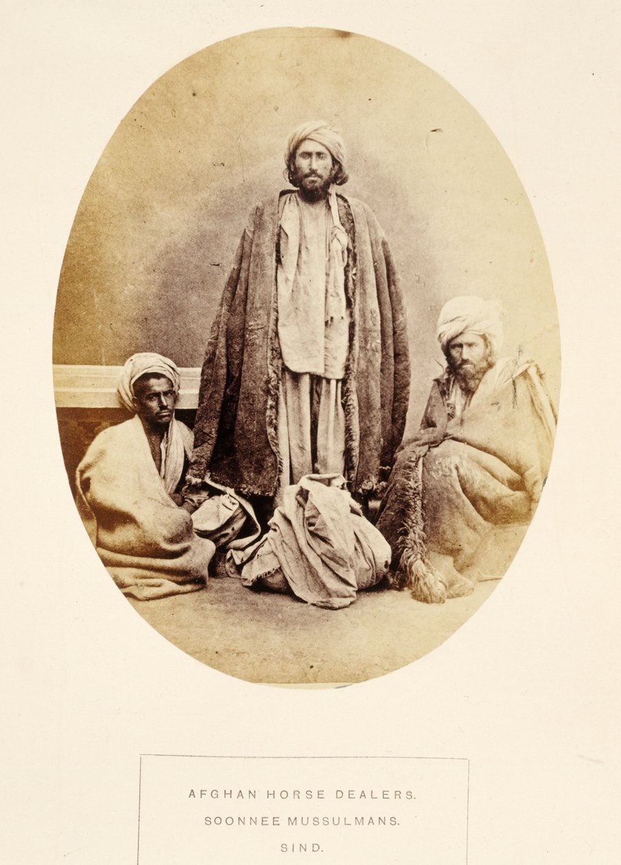 Afghaanse paardenhandelaren, Soonnee Moslims, Sind, uit The People of India, door J. Forbes Watson, uitgegeven 1868 door English Photographer