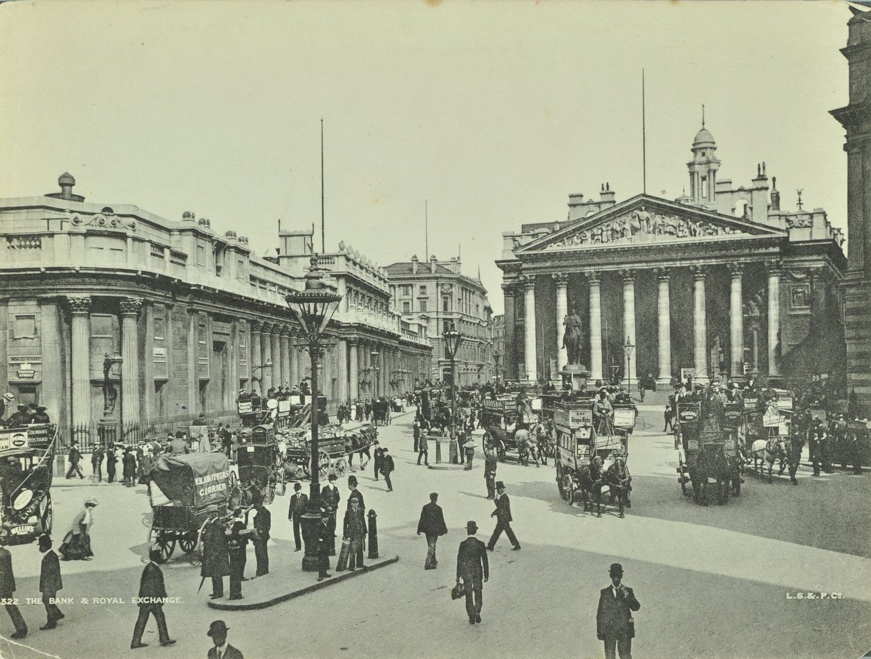 Bank of England en Royal Exchange, Threadneedle Street, City of London, 1890 door English Photographer