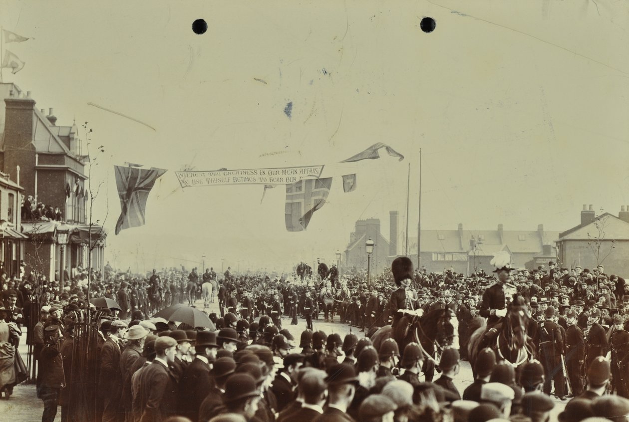 Blackwall Tunnel: praal als de Prins van Wales, later Koning Edward VII, en Prinses Alexandra de ceremoniële opening van de tunnel bijwonen, 1897 door English Photographer