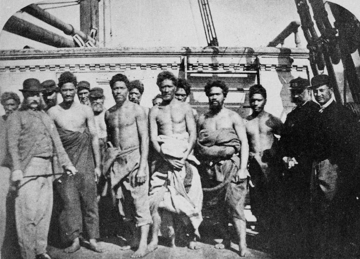 Maori Gevangenen aan boord van een gevangenisschip in Wellington Harbour, 1866 door English Photographer