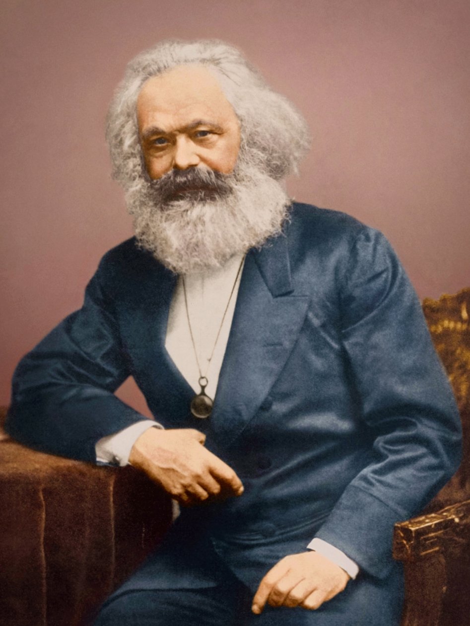 Portret van Karl Marx in een blauw pak door English Photographer
