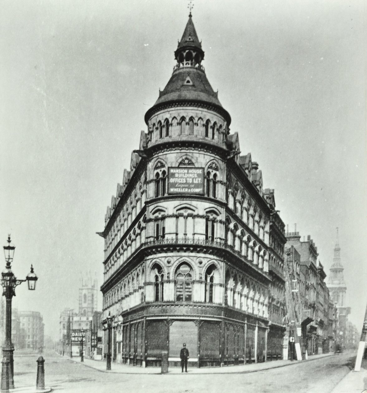 Queen Victoria Street, Mansion House Street hoek van Poultry en Queen Victoria Street, Londen, 1880 door English Photographer