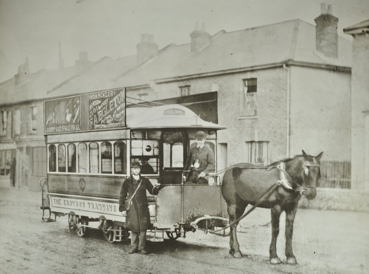 Eenpaardskar van de Croydon Tramways Company bij de Red Deer eindhalte, 1885 door English Photographer