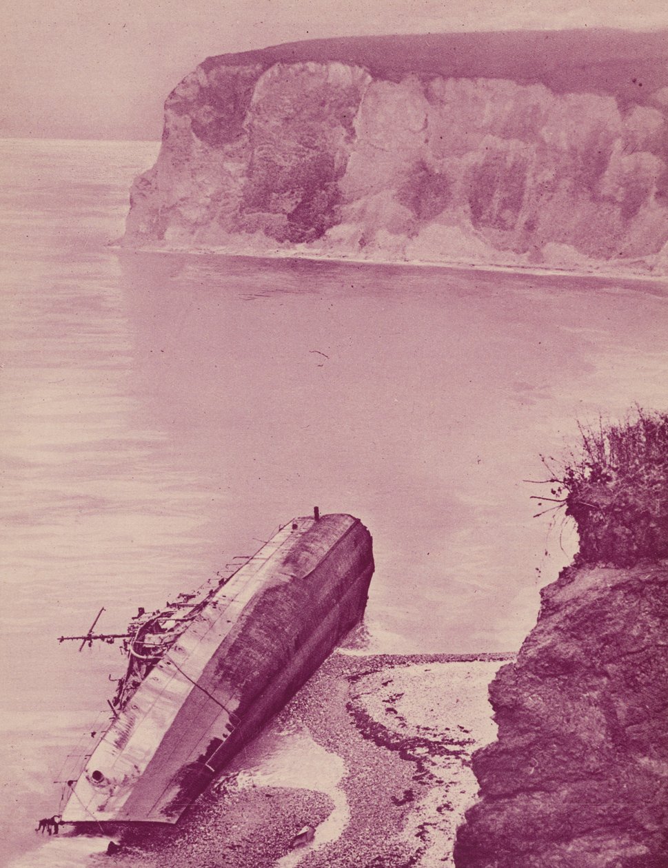 Het schip Narragansett werd tijdens een storm op de Bembridge Ledge, Isle of Wight geblazen en in tweeën gespleten (z/w foto) door English Photographer
