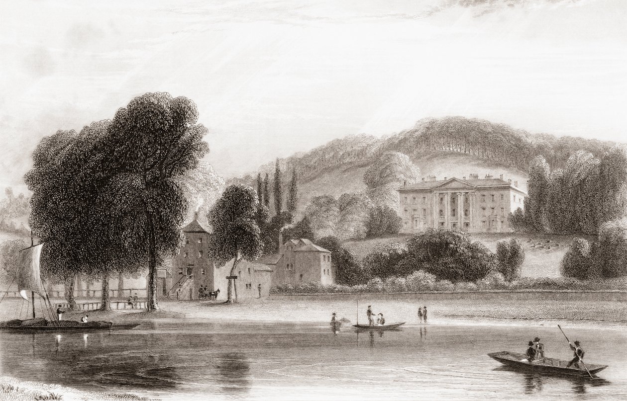 19e-eeuws uitzicht op Beaumont Lodge, Old Windsor, Berkshire, Engeland. Verkocht in 1854 aan de Sociëteit van Jezus en hernoemd tot Beaumont College, een jezuïetenschool. Uit Churton