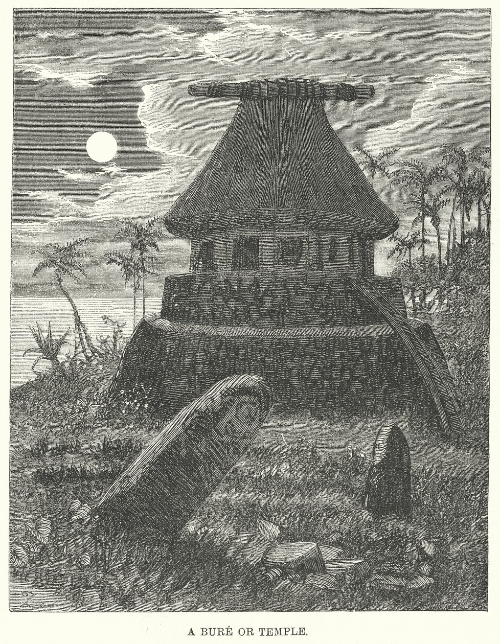 Een Bure of Tempel (gravure) door English School