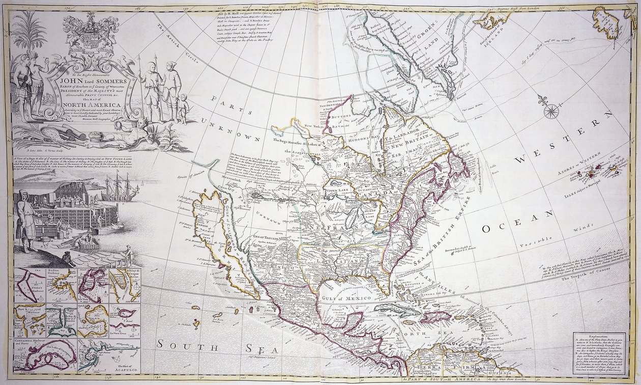 Een dubbelbladige kaart van Noord-Amerika, c.1708-20 door English School