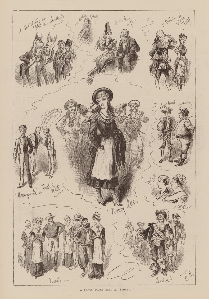 Een gekostumeerd bal in Sydney (gravure) door English School