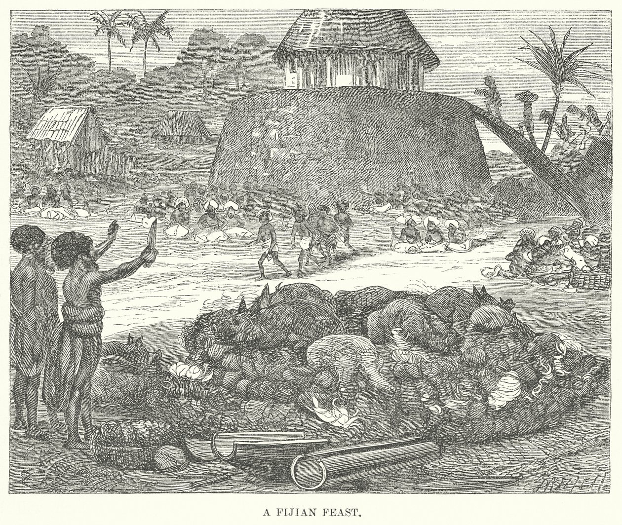 Een Fijisch feestmaal (gravure) door English School