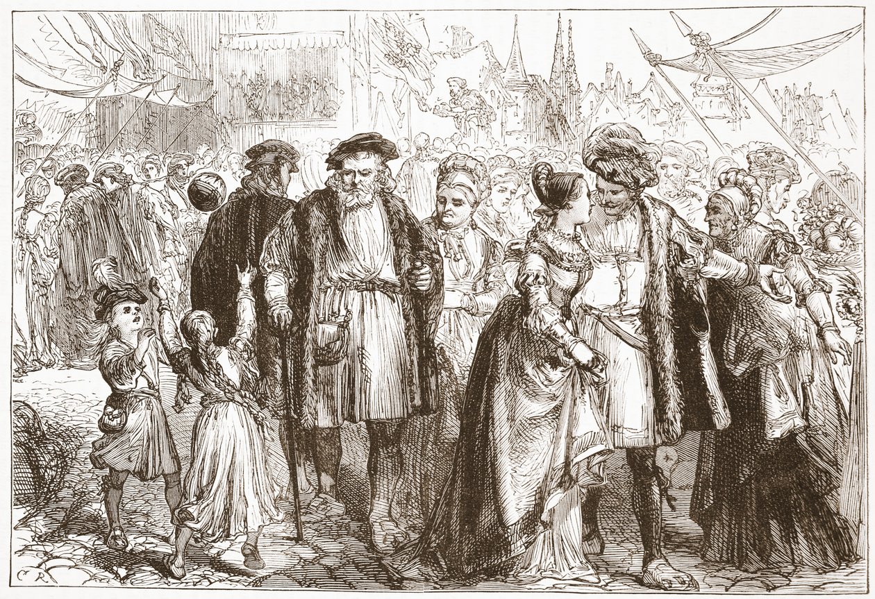 Een feestdag in Neurenberg: tijd, zestiende eeuw, illustratie uit De Geschiedenis van het Protestantisme door James Aitken Wylie, 1878 door English School
