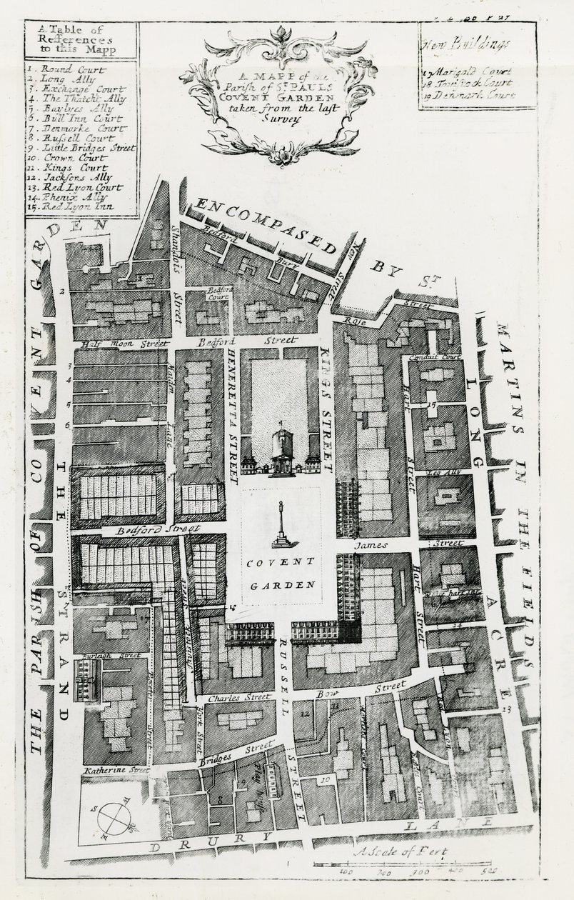 Een kaart van de parochie van St Pauls Covent Garden genomen van de laatste enquête door English School