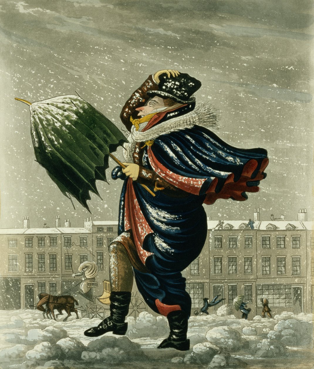 Een vrolijk kerstfeest en een gelukkig nieuwjaar in Londen, gegraveerd door G. Hunt, 1827 door English School