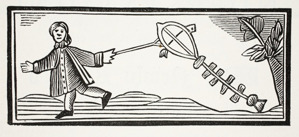 Een Papieren Vlieger die de hoge lucht in gaat, illustratie uit Chap-books van de Achttiende Eeuw door John Ashton, uitgegeven 1882 door English School