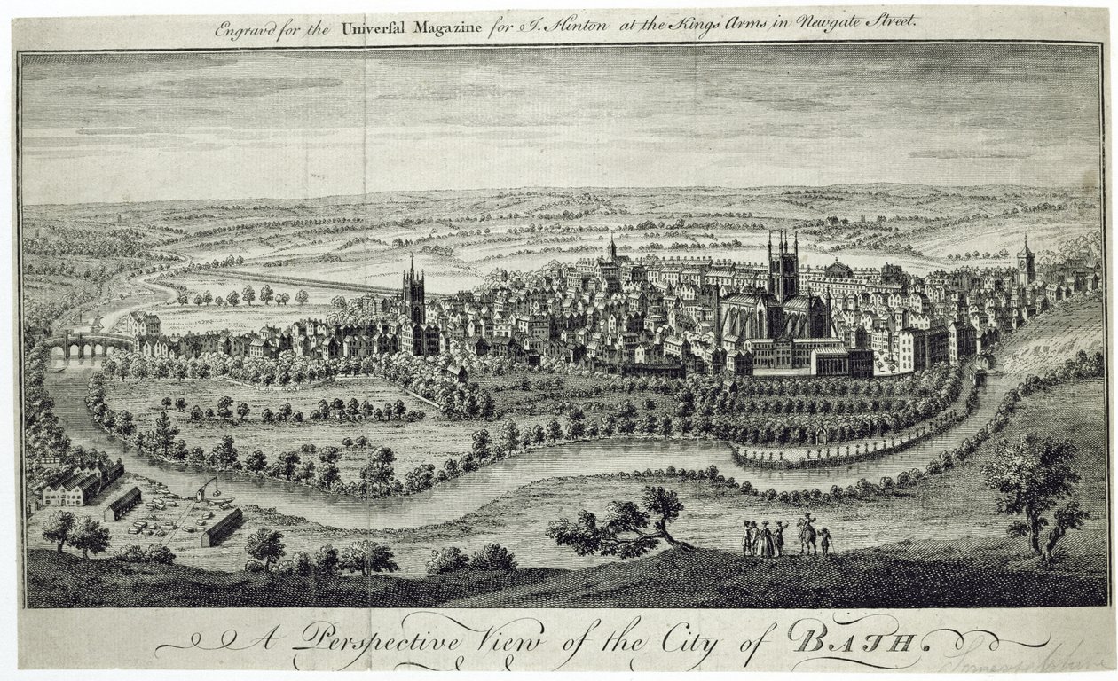 Een Perspectivisch Uitzicht op de Stad Bath, gegraveerd voor het Universele Magazine, c.1750 door English School