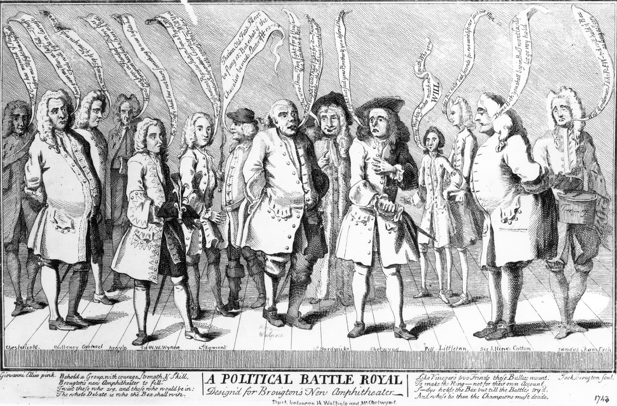 Een Politieke Battle Royal Ontworpen voor Broughtons Nieuwe Amfitheater, ca. 1743 door English School