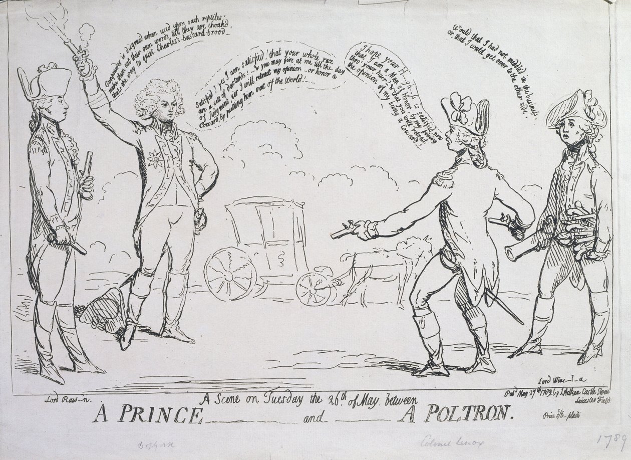 Een prins en een lafaard, uitgegeven door J. Aitken in 1789 door English School