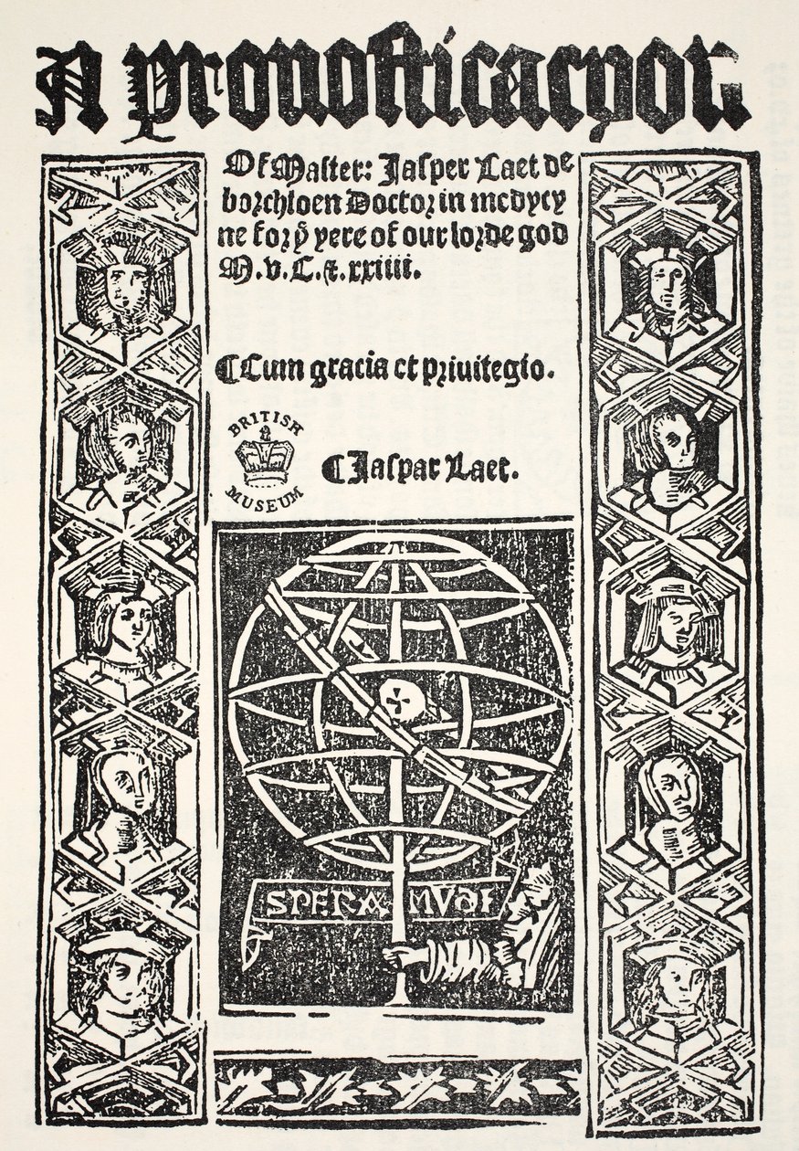 Een voorspelling, door Jasper Laet (fl.1485-1532), gedrukt door R. Bankes, 1524 door English School