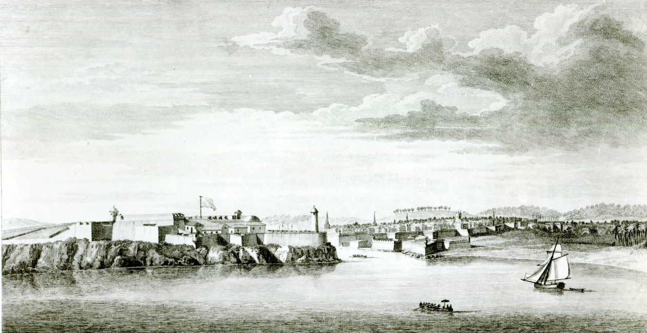 Een Uitzicht op het Moro Kasteel en de Stad Havana vanaf de zee, gegraveerd door Pierre Charles Canot door English School