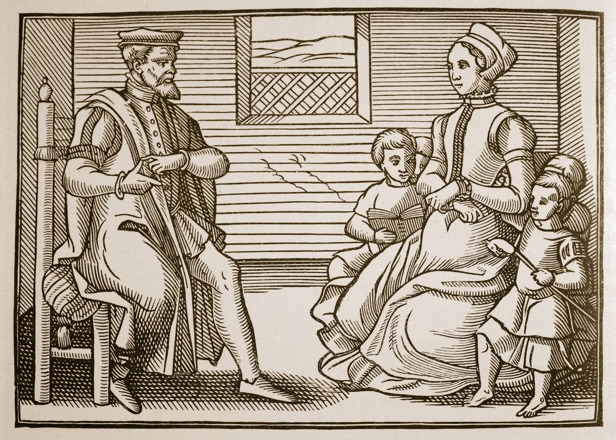 Een puriteins gezin, uit Tenor of the Whole Psalms in Four Parts, 1563 door English School