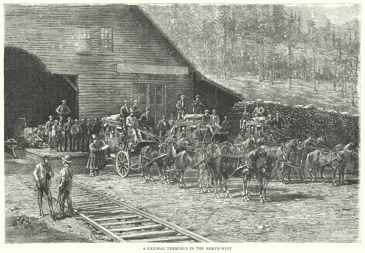 Een spoorwegterminal in het noordwesten (gravure) door English School