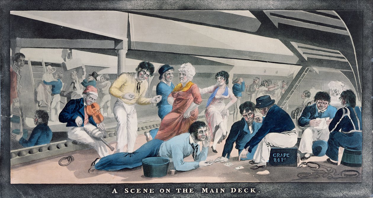 Een Scène op het Hoofddek, uitgegeven door I.W. Laird, 1841 door English School