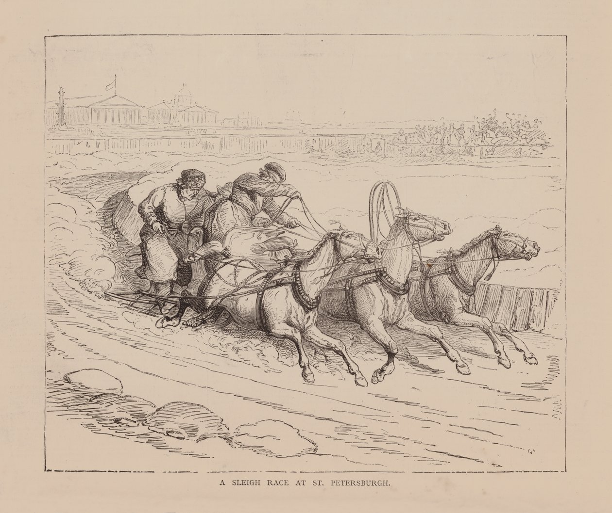 Een arrenslee-race in Sint-Petersburg (gravure) door English School