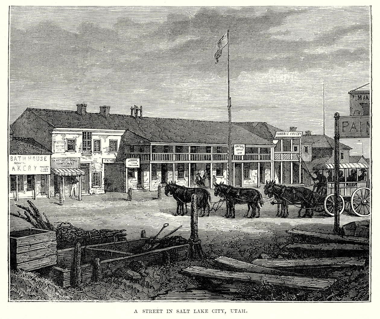 Een straat in Salt Lake City, Utah (gravure) door English School